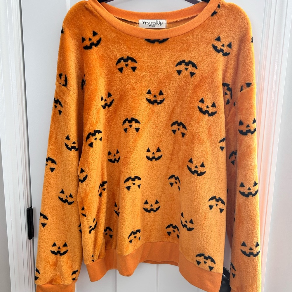 Wound Up Pumpkin Face Orange Sweater